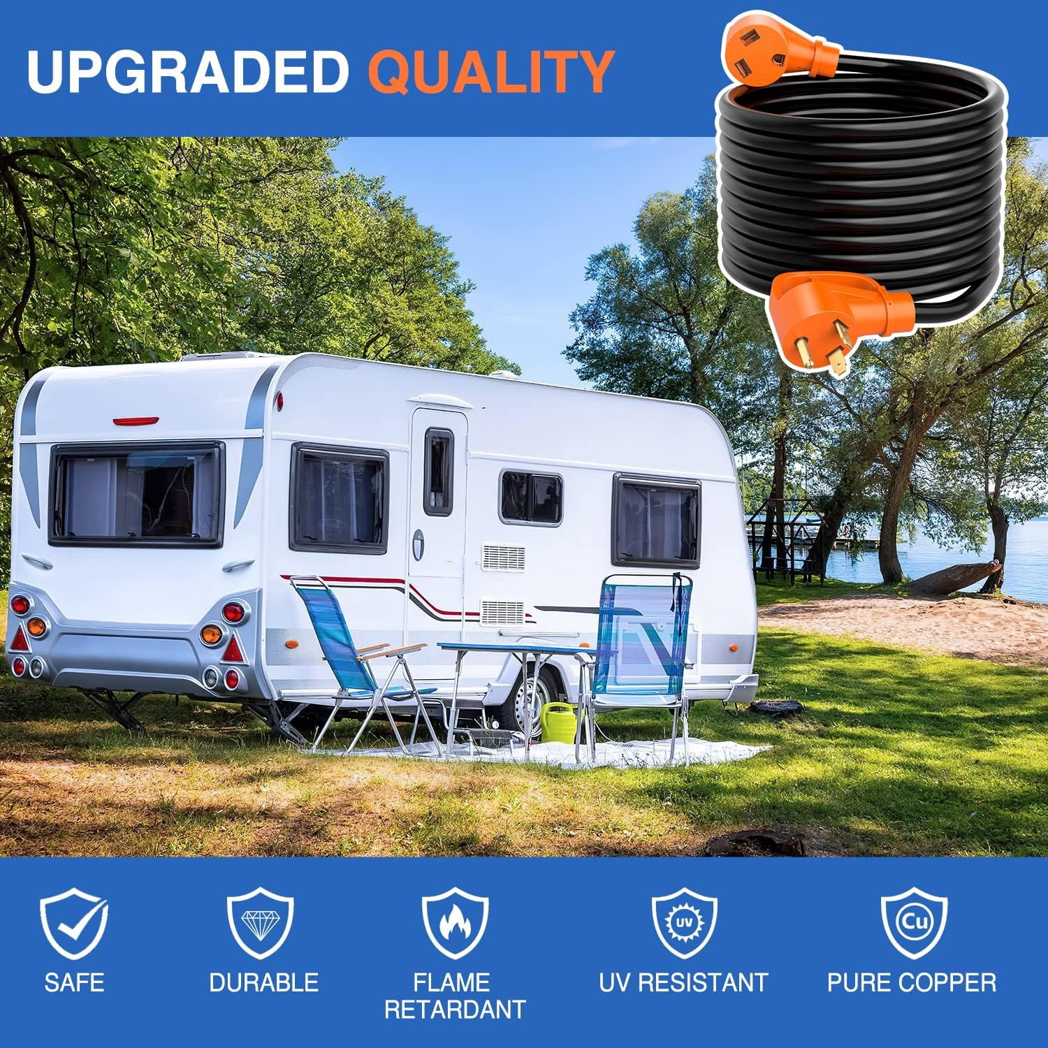 Nilight 30 Amp 25FT RV Extension Cord 125V Heavy Duty 10 Gauge Pure Copper STW Wire UL ETL Listed 3 Prong TT-30P TT-30R 30F/30M Weatherproof Cord Suit for RV Camper Caravan Trailer, 2 Years Warranty