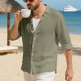 thumbnail image 4 of Mens Shirts Mens Summer Linen T Shirts Casual Button Down Shirts Long Sleeve Collared Tees, 4 of 8