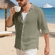 thumbnail image 4 of Seeotter Button Down Linen Shirts for Men Casual Long Sleeve Regular Fit Cotton Beach Shirts with Pocket, 4 of 7