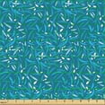 thumbnail image 2 of Ambesonne Floral Fabric by the Yard Upholstery, Oversimplified Leaf Pattern, 2 Yards, Petrol Blue Teal White, 2 of 5