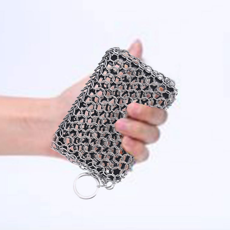 4 Pieces Cast Iron Cleaning Kit, Chain Mail Scrubber Cast Iron Scrubber,  316 Cast Iron Cleaner Chainmail Scrubber Scrubbing Sponge, Accessories to