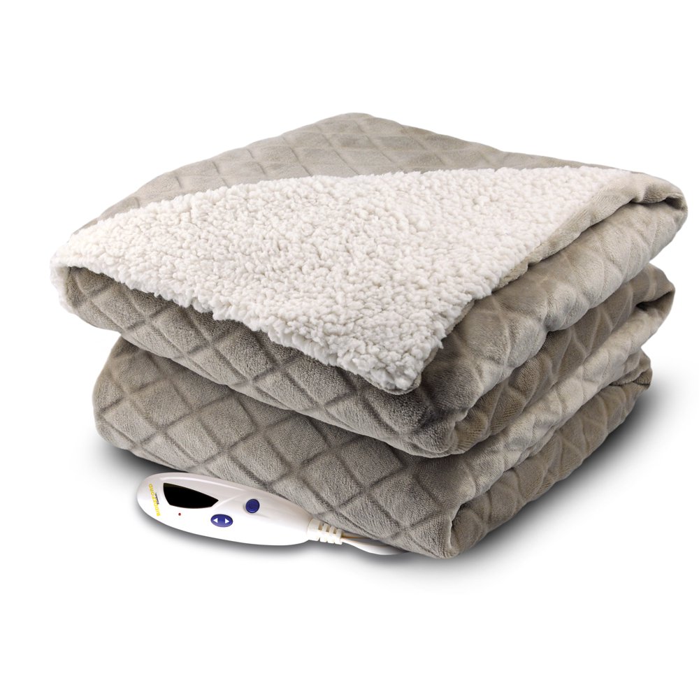 Biddeford Blankets Velour Sherpa Electric Heated Throw