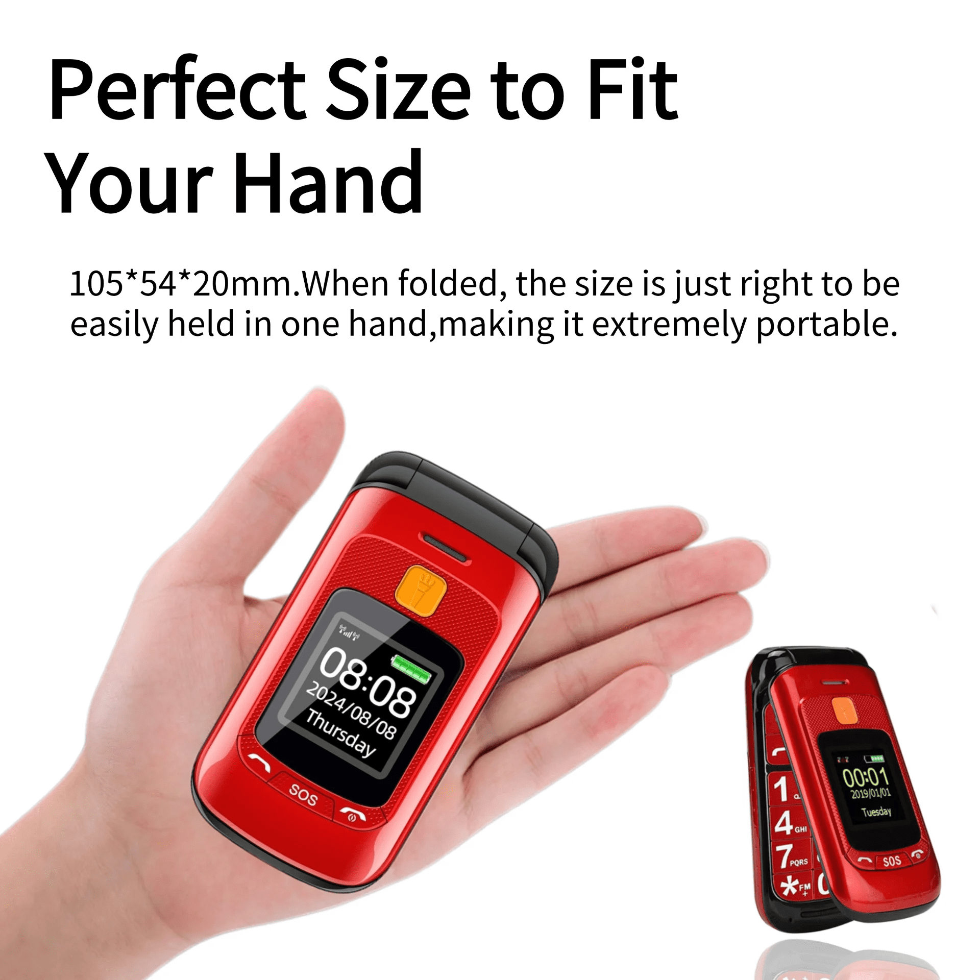 Dual Display Senior Mobile Phone Unlocked - Red