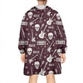 thumbnail image 2 of Wearable Oversized Blanket,Burgundy Rock Skull Pattern Wearable Blanket Hoodie for Adults,Cozy Hooded Blankets with Super Pockets,Super Warm Fuzzy Pullover for Women & Men, 2 of 6