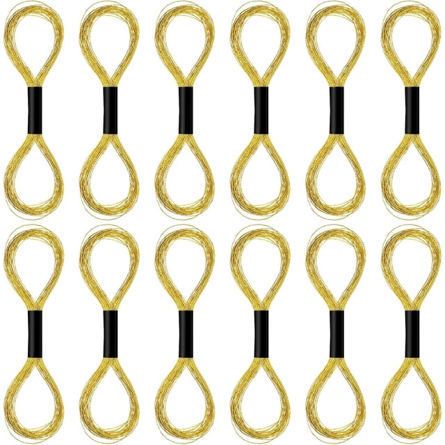 12 Skeins Metallic Embroidery Thread, Embroidery Floss Metallic Thread Glitter Threads String Cross-Stitch Threads for Sewing Making Yarn Hand Accessories(Gold Silver),Gold