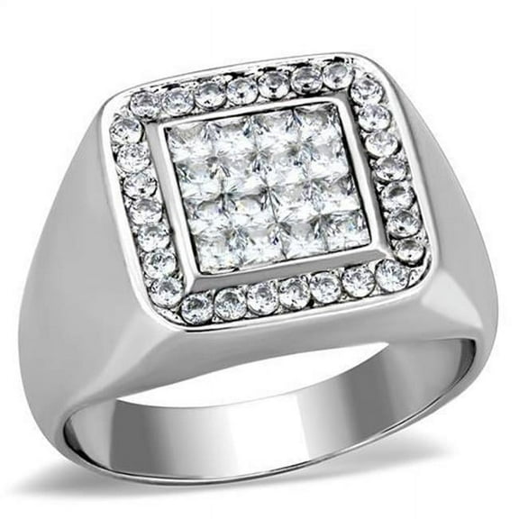 Alamode TK1802-11 Men High Polished Stainless Steel Ring with AAA Grade CZ in Clear - Size 11