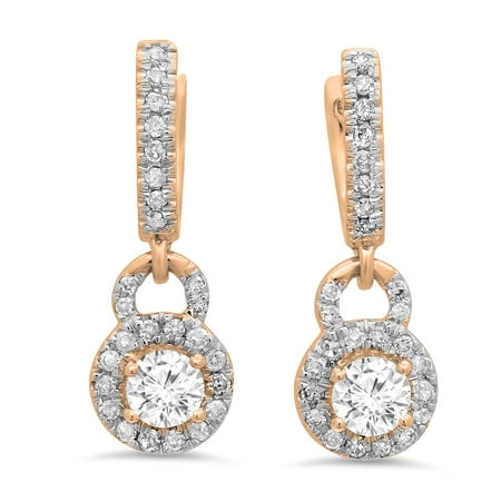 Tacori 18k Earrings - Dazzlingrock Collection 0.45 Carat (ctw) 18K Round White Diamond Ladies Halo Style Dangling Drop Earrings 1/2 CT, Rose Gold