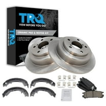 TRQ Rear Brake Pad & Rotor Kit Brake Pads Brake Rotor Parking Brake Shoe Set Ceramic Fits Select 1993-1999 Subaru Impreza 1995-1999 Legacy