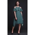 thumbnail image 2 of Bimba Blue Leaves Printed Womens Ruffle Front Cold Shoulder Swing Shift Dress - X-Large, 2 of 6