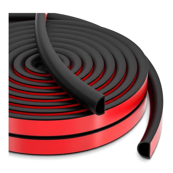 30ftSilicone Weather Stripping Door Seal – Self-Adhesive D-Shaped Weather Seal Tape for Door Frame and Window Gaps, Draft Stopper and Insulation Strip (Black)