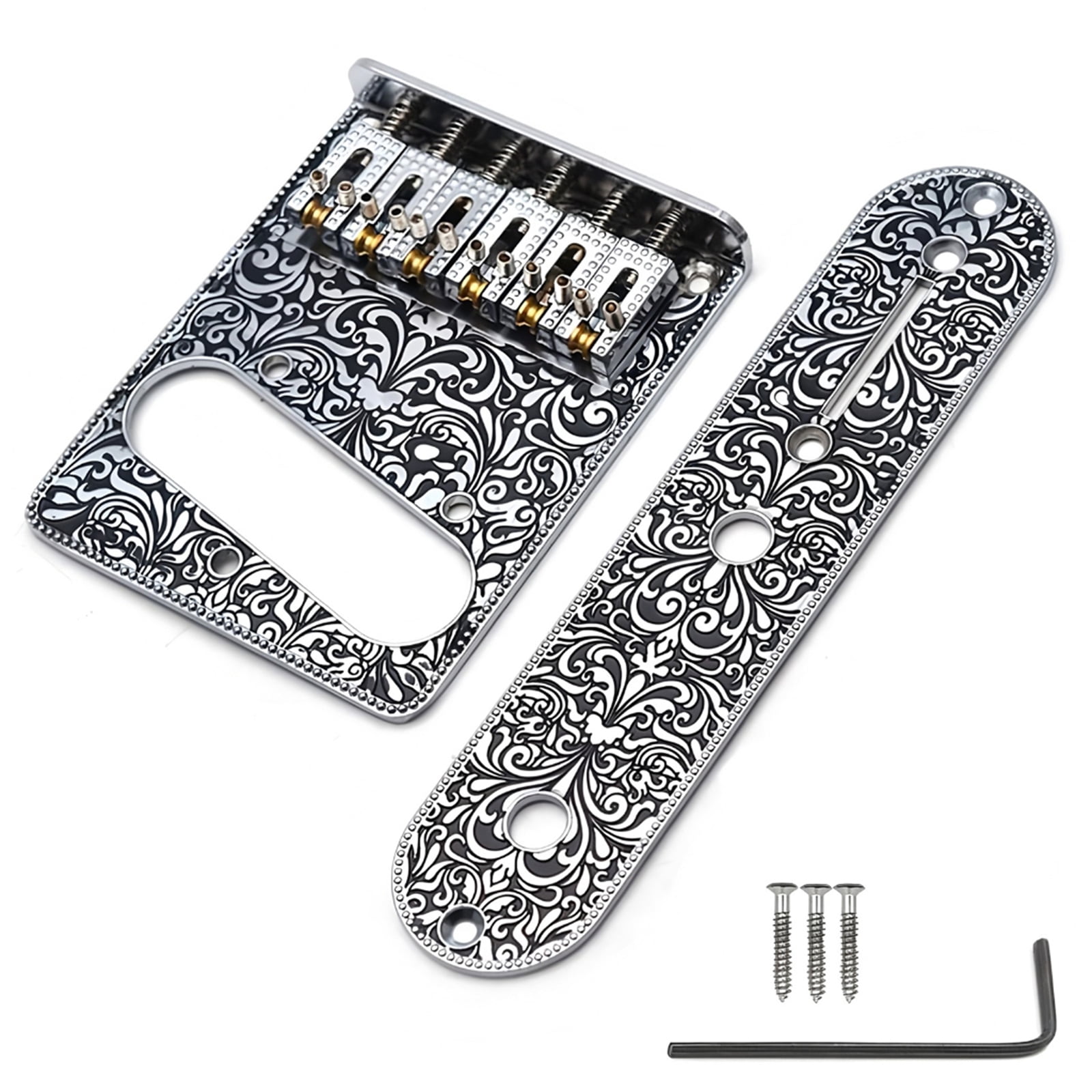 Electric Guitar Engraved Bridge Control Plate Set 6 String Roller Saddles Bridge and Control Plate Instrument Parts