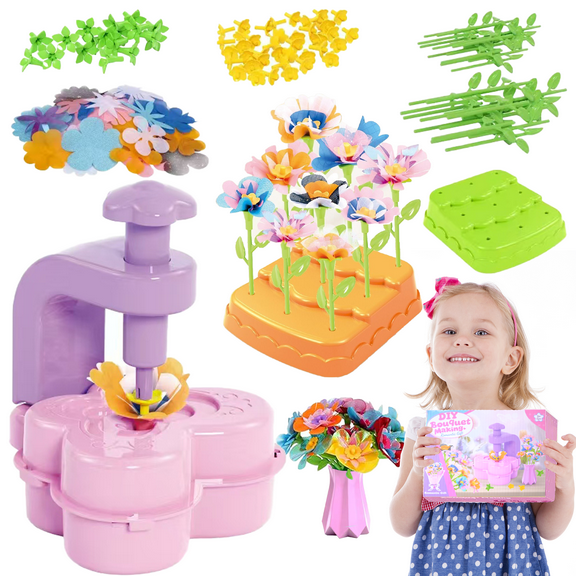 Fabric Flower Bouquets Toys, DIY Craft Kits Toys for Kids, Educational Arts & Crafts Toy, Build Your Own Flowers, DIY Creative Activity Christmas Birthday Gift for 4 5 6 7 8  Year Old Toddler Girls