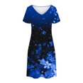 thumbnail image 4 of GaThRRgYP Women's Summer Dress-Round Neck Short Sleeves,Women's Fashion Summer Print Short-sleeved V-neck Casual Dress Dark Blue L, 4 of 8