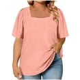 thumbnail image 6 of Womens Summer Tops Plus Size Solid Color T-Shirt Summer Casual Loose Women's Trendy Short Sleeves Squared Neck Pullover Lightweight Blouse Tops XL-5XL, 6 of 7