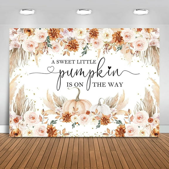 Boho Pumpkin Baby Shower Backdrop Fall Baby Shower Background Party Decorations Autumn Thanksgiving A Sweet Little Pumpkin is On The Way Banner Photo Booth Props