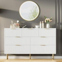 Senfot 7 Drawers Dresser, Wood Modern Dresser for Closet,Fluted Chest of Drawers with Gold Handle, Bedroom Furniture Storage Organizer for Bedroom,Living Room, Hallway, White