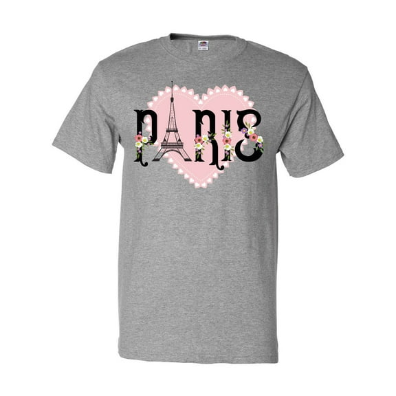 Inktastic Paris Pink Heart Eiffel Tower with Flowers T-Shirt