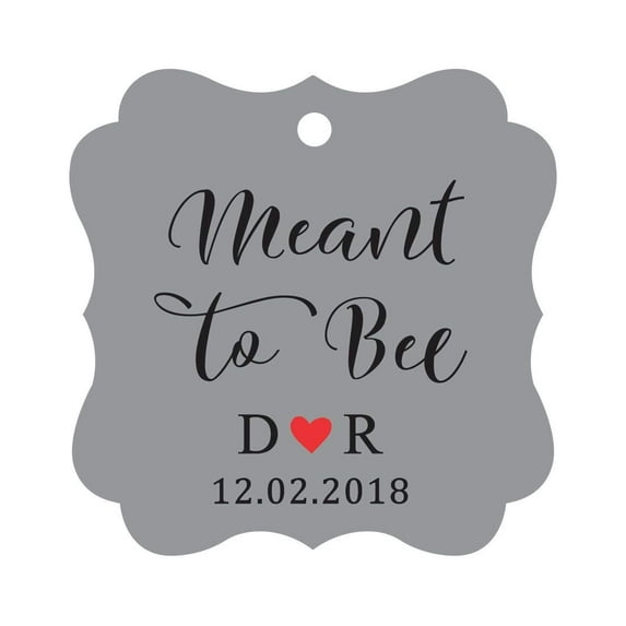 Darling Souvenir Meant to Bee Engagement Bonbonniere Hang Tag Custom Initials & Wedding Date Favor Tags -Gray-50 Tags