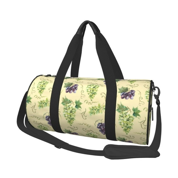 Fotbe Green And Purple Grapes Bolsa Deportiva de Lona Plegable con Estampado, Bolsa de Gimnasio con Bolsillo Seco/Húmedo, Bolsa de Viaje Ultraligera de Gran Capacidad