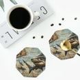 thumbnail image 4 of Naloa Wood Grain Shark Leather Coasters for Drinks, Durable Drink Coasters 4 Set for Tabletop Protection, Luxurious Home Décor and Housewarming Gift ( {designName})Octagon, 4 of 6