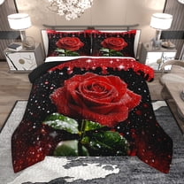 Homewish Valentine'S Day Rose Bedding Comforter Set,Romance Flower Floral Twin Comforter Sets,Black Red Bedding Set For Men Women,Luxury Bedroom Decor Reversible,2 Pieces