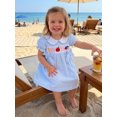 thumbnail image 4 of BemeyourBBs Toddler Baby Girl Back to School Dresses Kids Kindergarten Outfits Baby Girl Summer Dress with Bows Striped Apple Embroidered Puff Short Sleeve Doll Collar Causal A-line Dress, 4 of 9