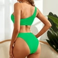 thumbnail image 5 of Womens Two Piece Swimsuits One Shoulder Ribbed Bathing Suit Solid Color Bikini Swimwear, 5 of 5