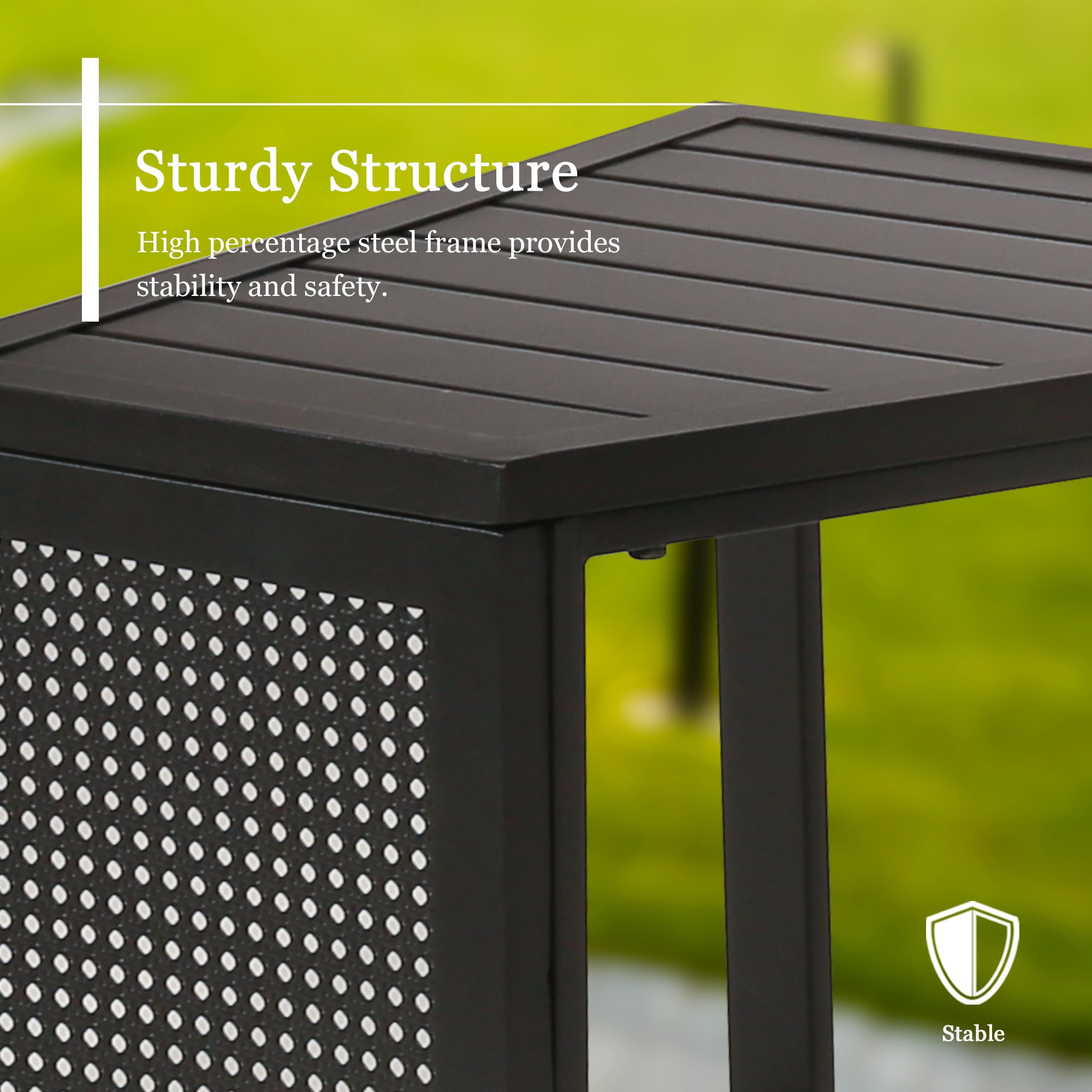 Ulax Furniture Outdoor Trapezoid Metal Side Table Patio Wedge All Weather End Table, Black