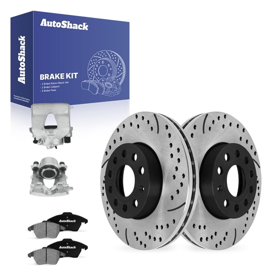 AutoShack Front Vented Drilled & Slotted E-Coated Brake Rotors   Ceramic Pads   Calipers 8-PC Brake Kit Replacement for 2014-2015 Volkswagen Jetta 2008 Volkswagen Jetta ShadowGuard 11.33" (287.8 mm)