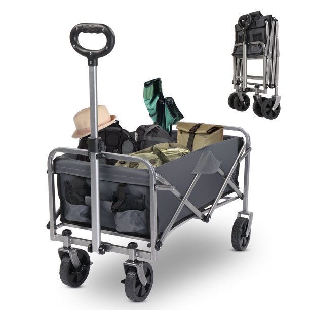 Zimtown Carro Plegable Carro Utilitario Plegable con Ruedas Todoterreno, Marco Gris