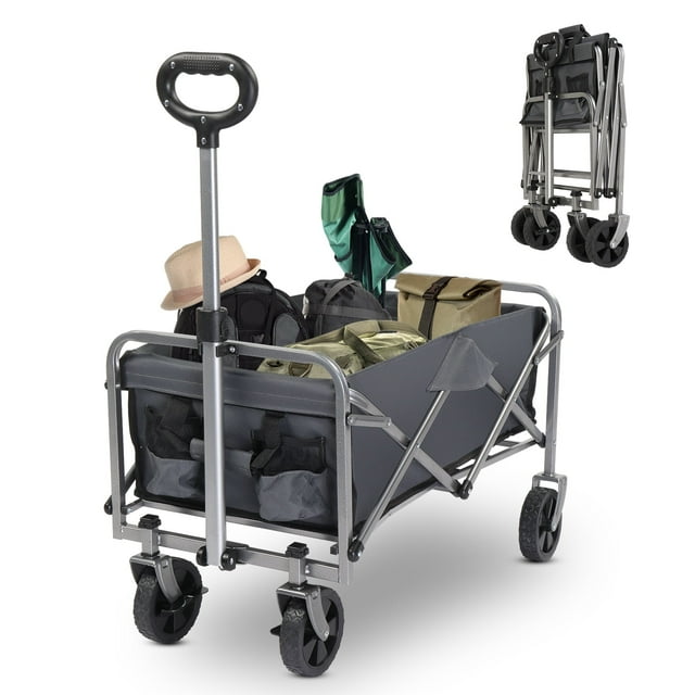 Zimtown Carro Plegable Carro Utilitario Plegable con Ruedas Todoterreno, Marco Gris