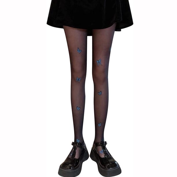 Pantimedias con estampado de mariposa azul a la moda, calcetines transparentes para mujer, medias sedosas ultrafinas, medias Lolita sin costuras para niñas Gao Jinjia LED