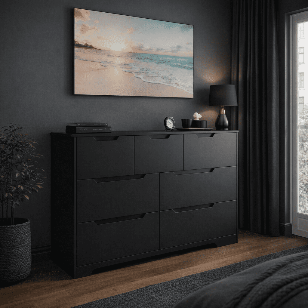 7 Drawers Dresser, 47" Wide Chest of Drawers with Handle Free Design, Modern Storage Organizer with Metal Handles, for Bedroom, Living Room, Hallway, Office, Entryway, Black