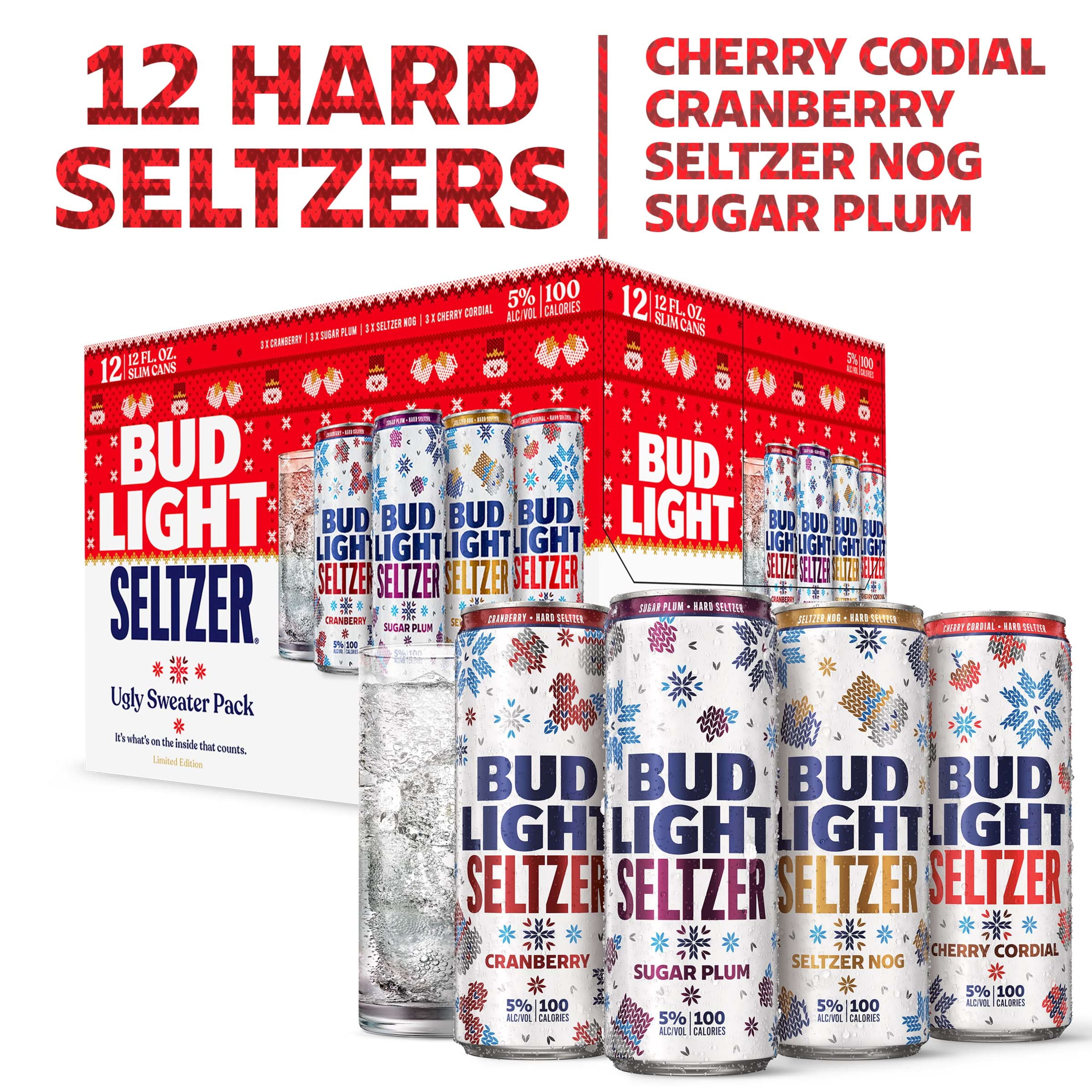 Bud Light Seltzer Ugly Sweater Hard Seltzer Winter Seasonal Variety Pack Limited Edition, 12 Pack 12 fl. oz. Cans