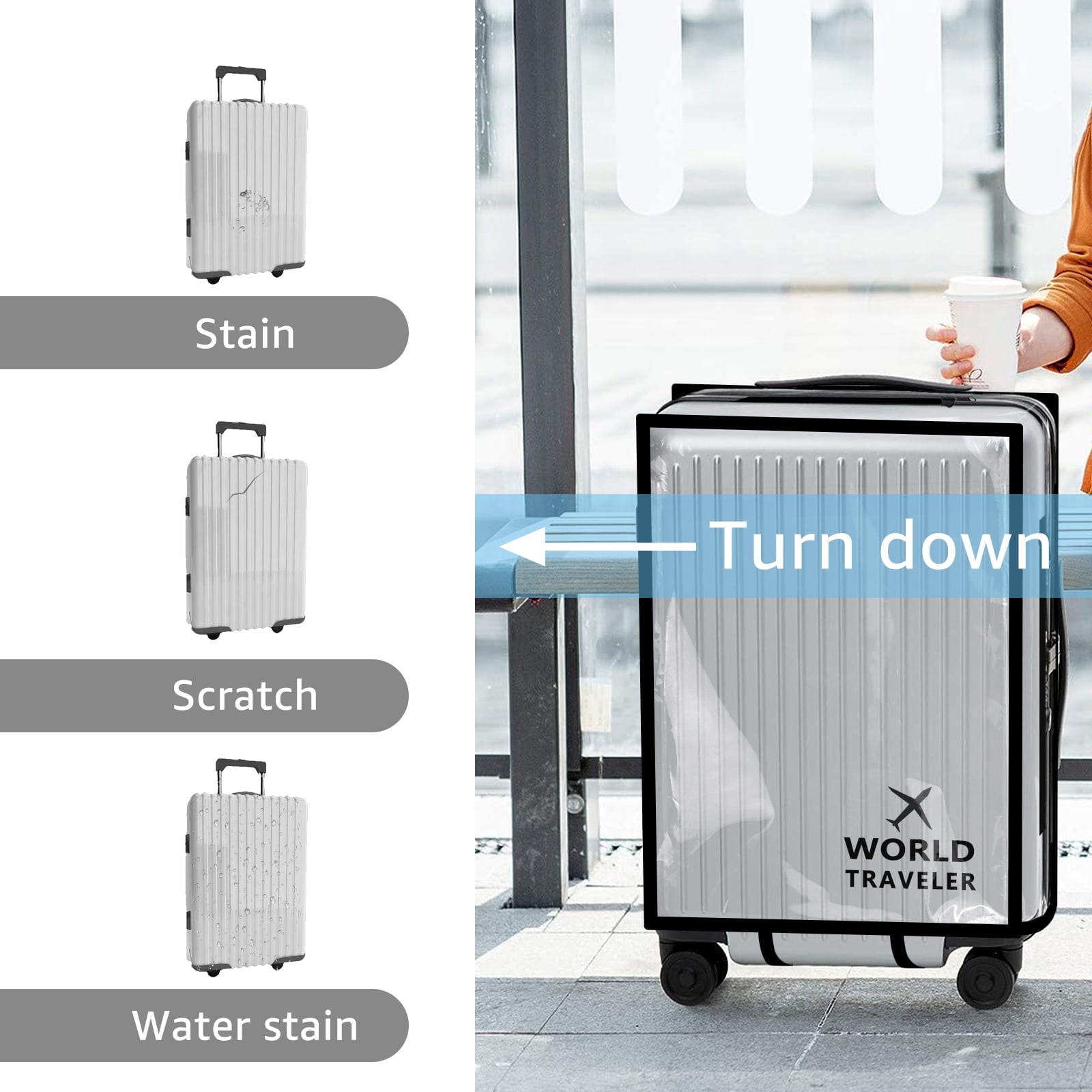 FUYGRCJ 3 Pieces Luggage Cover Protectors, Thicken PVC Suitcase Cover Set, Full Clear Suitcase Cover for 20 24 28 inch Wheeled Luggage, Waterproof Suitcase Protective Covers for Travelling