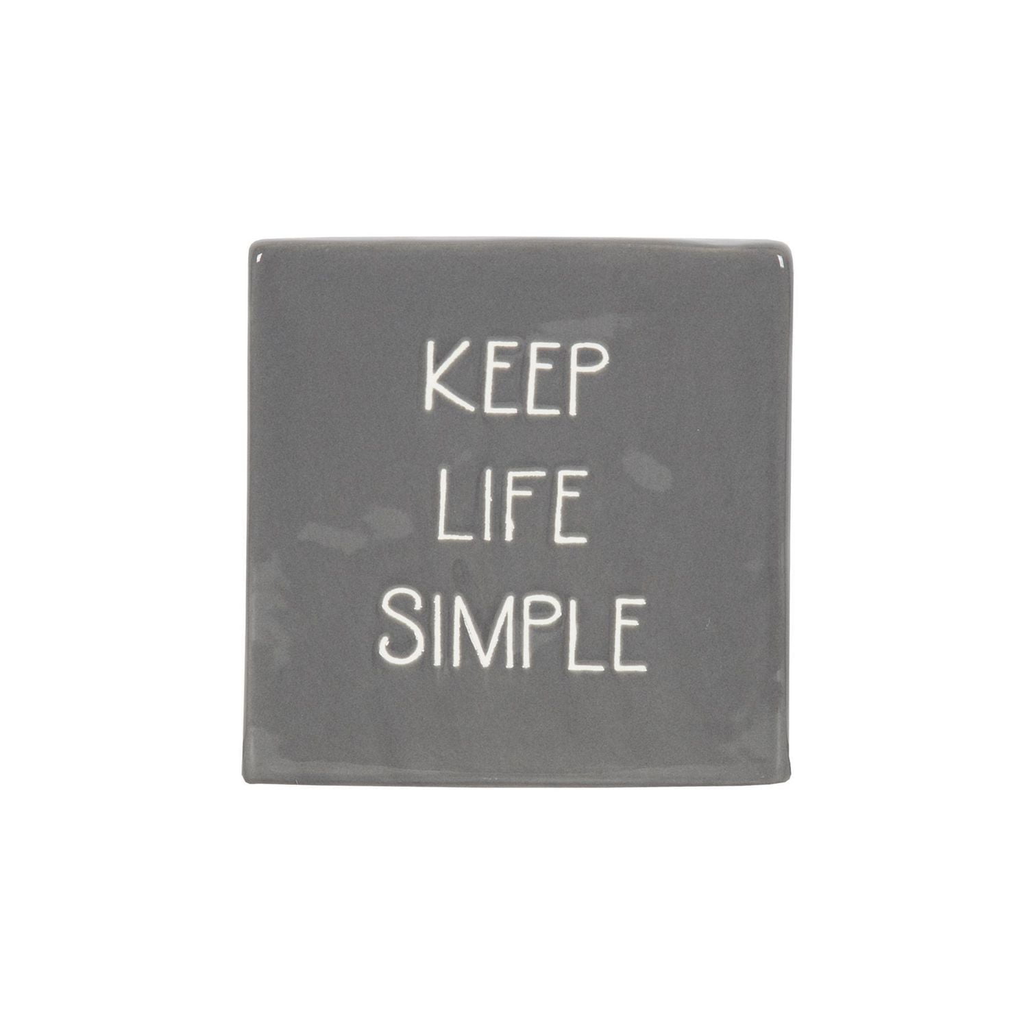 Linden “Keep Life Simple” Porcelain Tabletop Square Art Plaque, 4.1in W x 4in H x 1.4in D