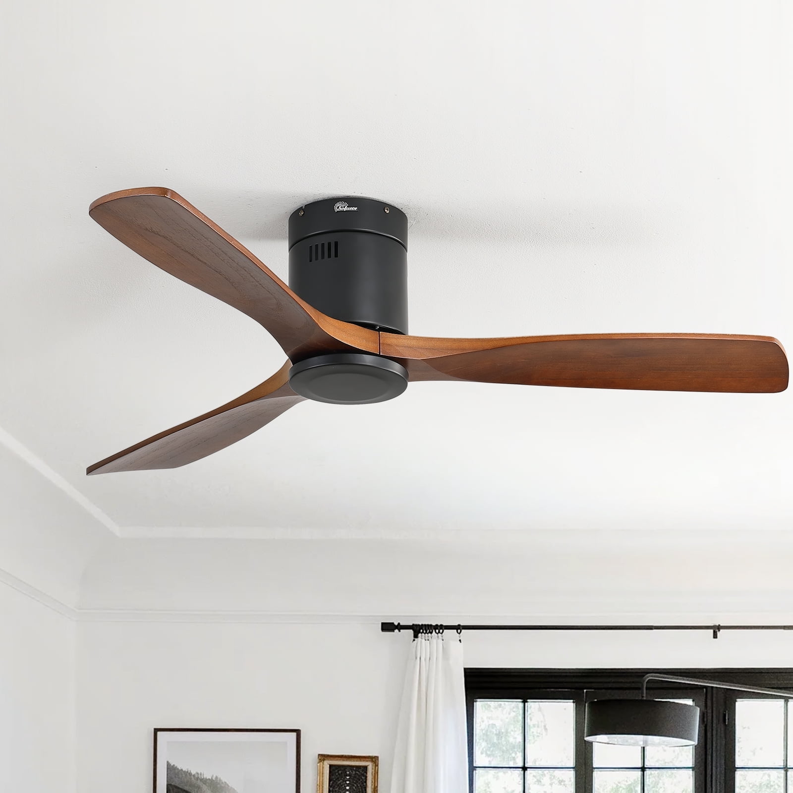 Sofucor 52" Smart Ceiling Fan, Indoor/Outdoor Ceiling Fans Without Lights, Compatible with Alexa/Google/App, 3-Color Light 6-Speed Timing Reversible DC Motor