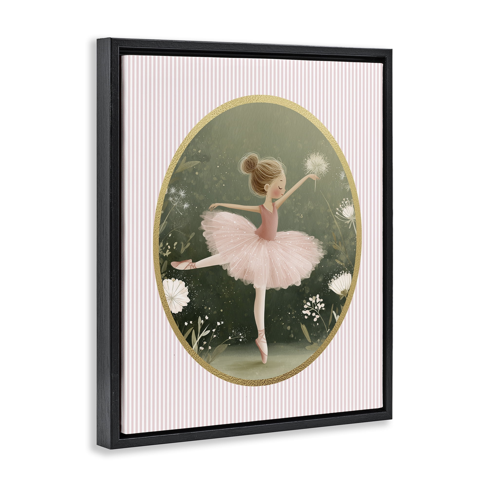 Stupell Industries Green & Pink Ballerina Black Framed Floater Canvas Wall Art, design by Christine Simpson Art