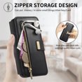 thumbnail image 2 of ELEHOLD Leather Magnetic Case For iPhone 16 Pro Max Shockproof Kickstand Cover, with Detachable RFID Zipper Card Holder Walllet, Ring, MagSafe Compatible, Full Body Protection, Black, 2 of 11