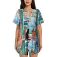 thumbnail image 1 of Balery Coastal Cat By The Window Conjunto de Pijama para Mujer con Estampado, Dos Piezas de Manga Corta y Shorts, Ropa de Dormir Suave con Cuello Redondo y Bolsillos-Medium, 1 of 6