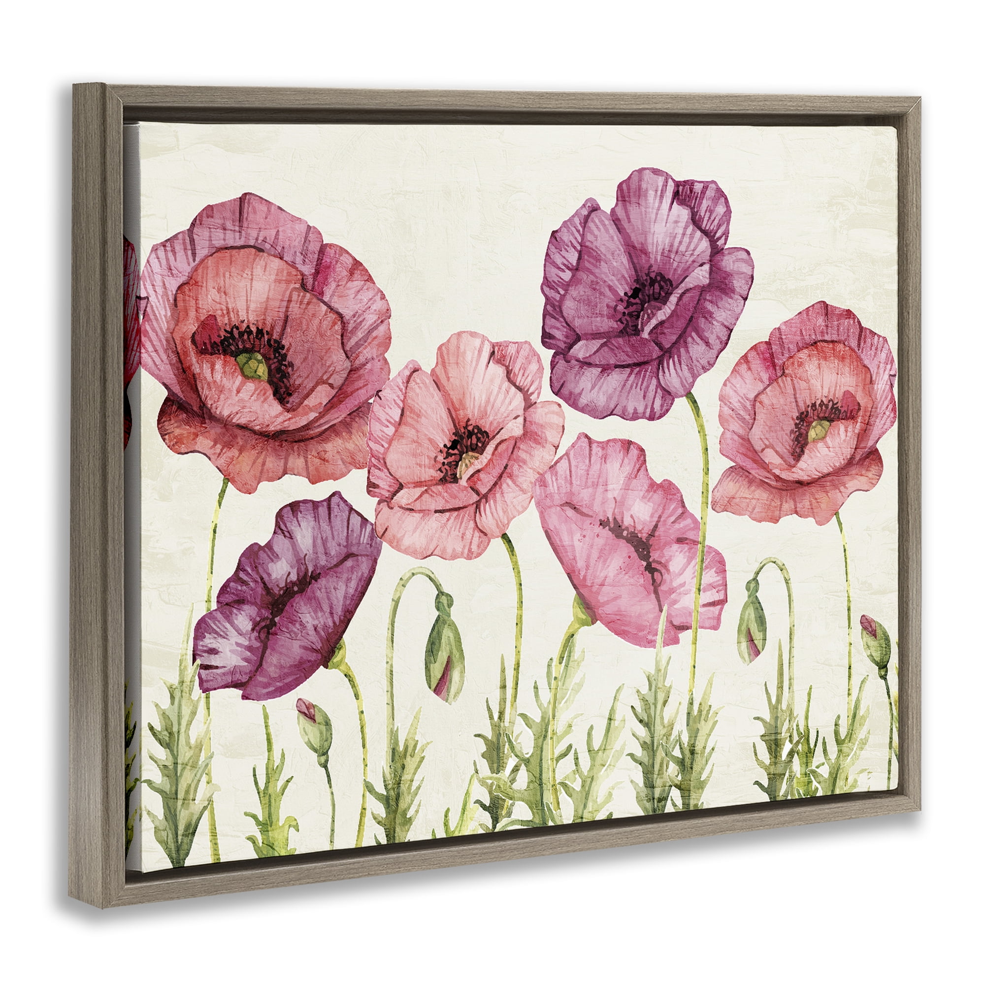 Stupell Industries Poppy Days Vintage Blooms Brown Framed Floater Canvas Wall Art, design by Kim Allen