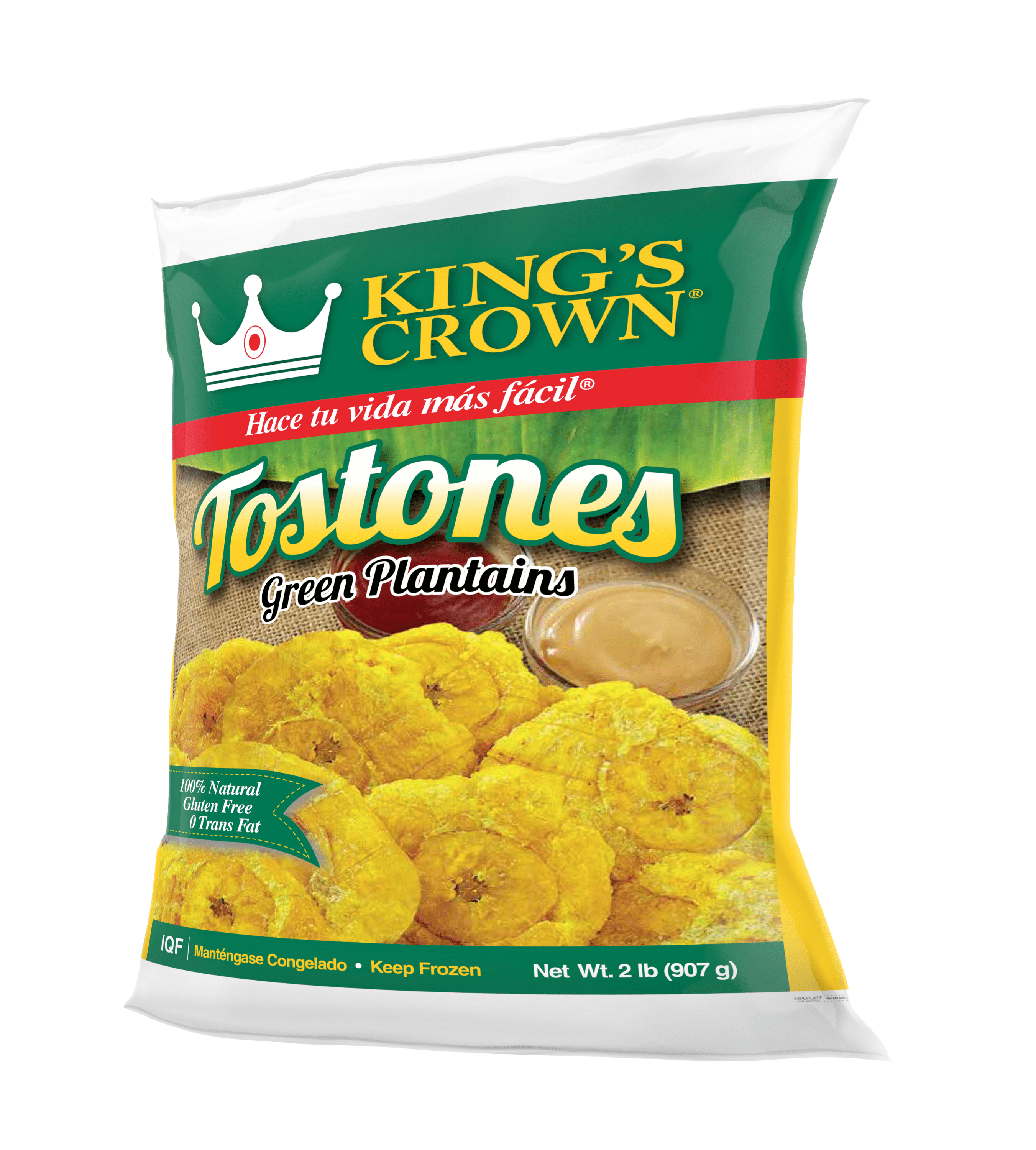 Kings Crown Foods, Green Plantains, Tostones, 2 lbs Plastic Bag (Frozen)