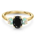 thumbnail image 3 of Gem Stone King 2.16 Ct Black Sapphire White Simulated Opal 18K Yellow Gold Plated Silver Ring (Size 7), 3 of 6