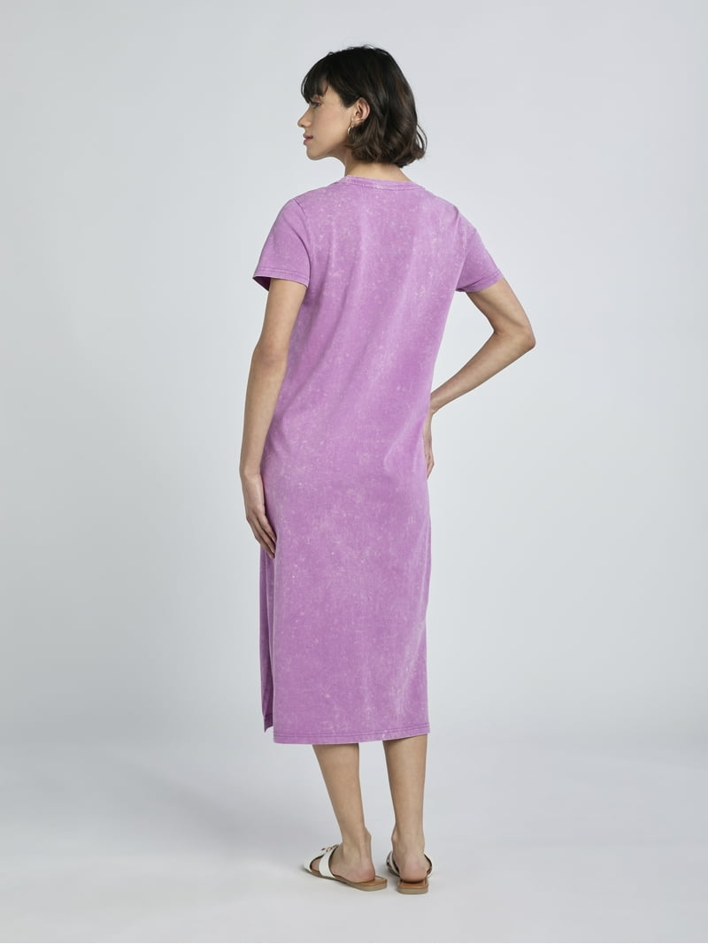 Time and Tru Women's Cotton Midi T-Shirt Dress with Short Sleeves, Sizes XS-XXXL Time and Tru Women's Cotton Midi T-Shirt Dress with Short Sleeves, Sizes XS-XXXL