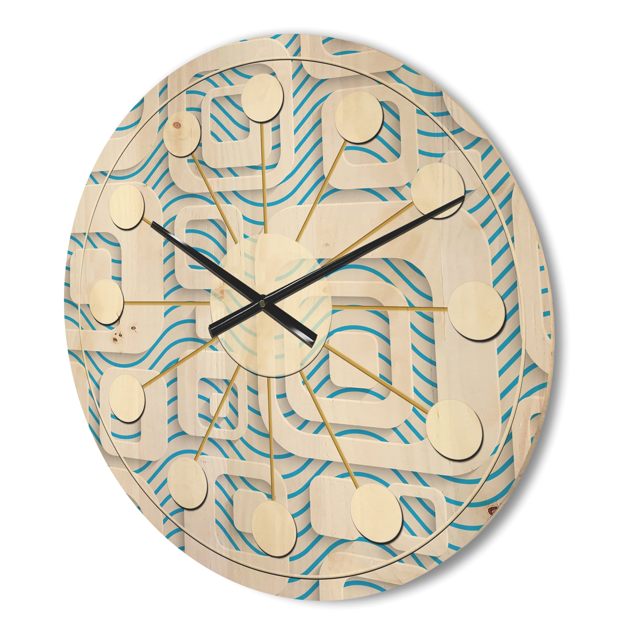 Designart '3D Blue and White Pattern I' Mid-Century Modern Wood Wall Clock