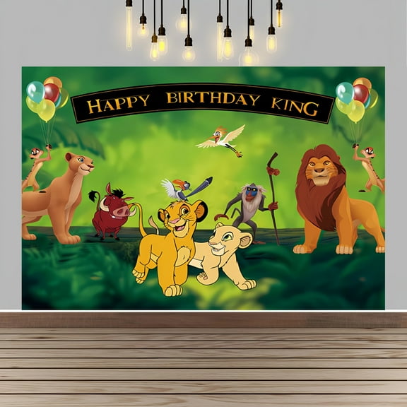 Lion King Happy Birthday Anime Cartoon Theme Backdrops Banner Birthday Party Decor Supplies(5x3ft)