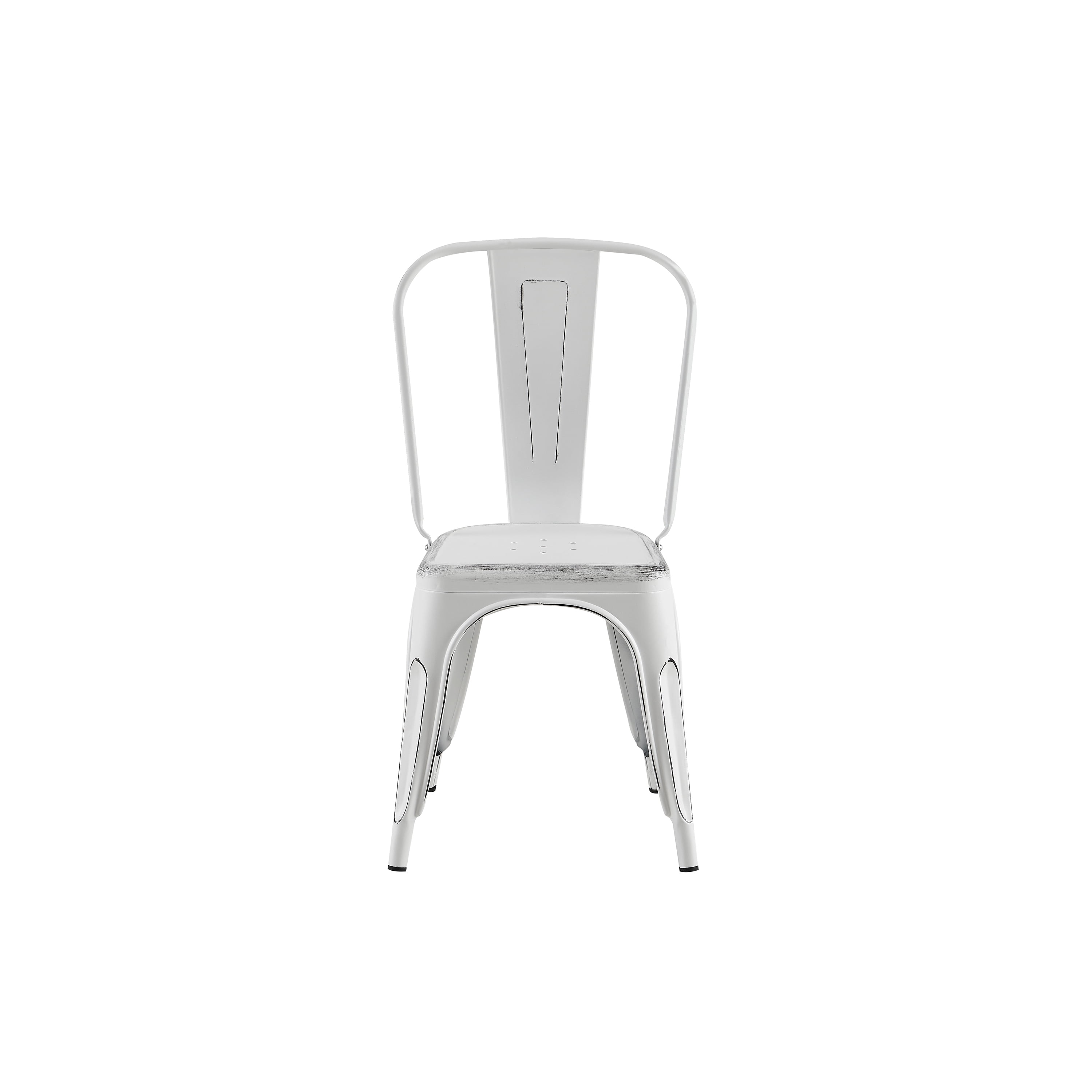 Sanded Matte White Industrial Metal Dining Chairs 18 Inch Seat Height Stackable, Set of 2