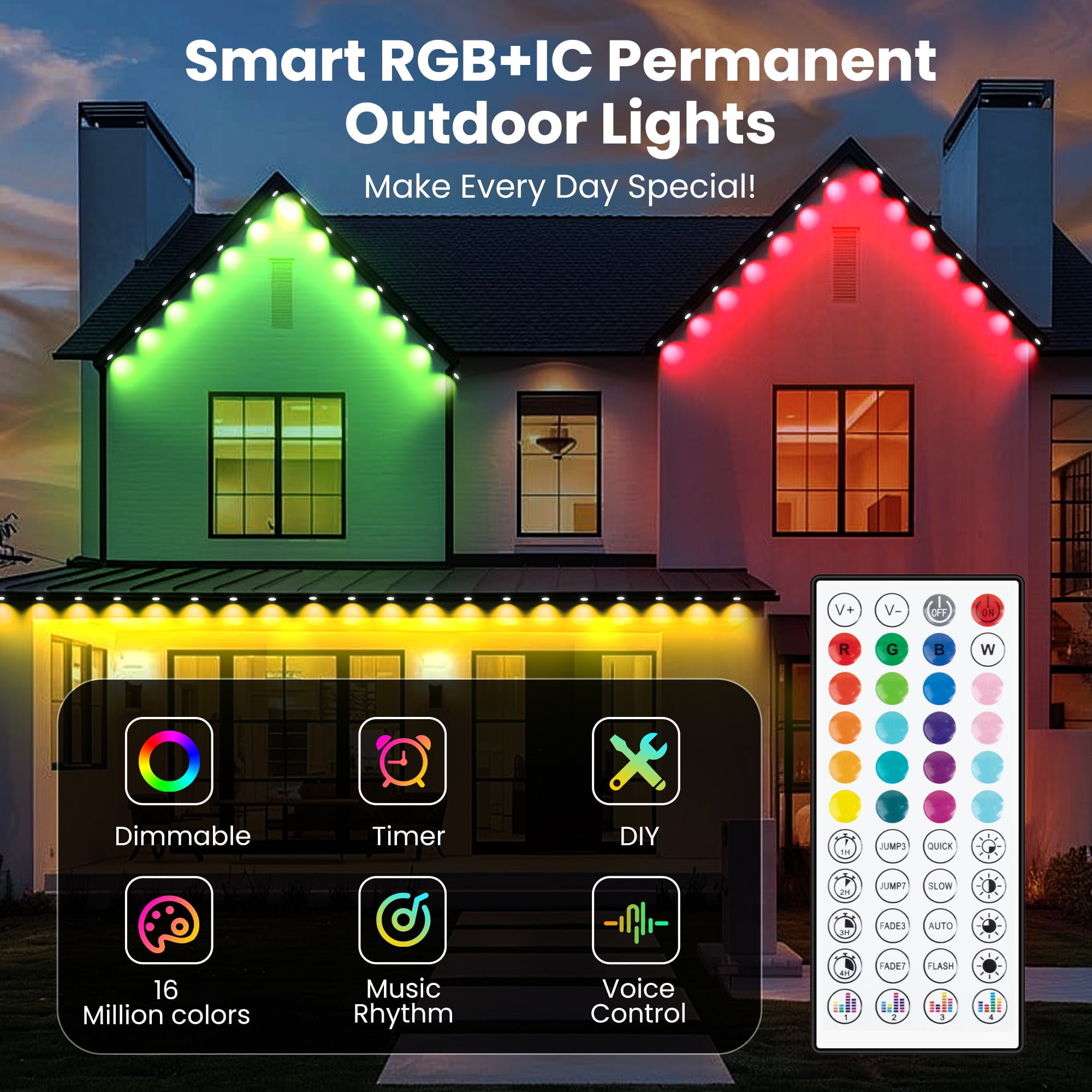 DAYBETTER 200FT Permanent Outdoor Lights, Waterproof Eaves Lights with 100LED Bulbs, Remote & APP Control, for Party, Halloween, Birthday, Christmas