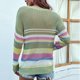 thumbnail image 4 of Suéter de mujer con cuello redondo ahuecado de punto de manga larga a rayas suelta Casual Top para compras de viaje Lady Girls, 4 of 6