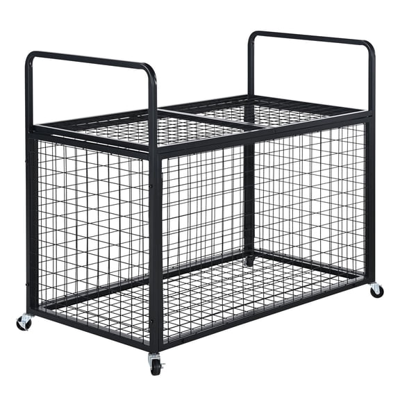 Dranite Lockable Rolling Sports Ball Storage Cart with Double Lids Steel Sports Equipment Organizer Rack for Basketball, Soccer, Playgrounds Indoor & Outdoor Use for Garage, Gym, School